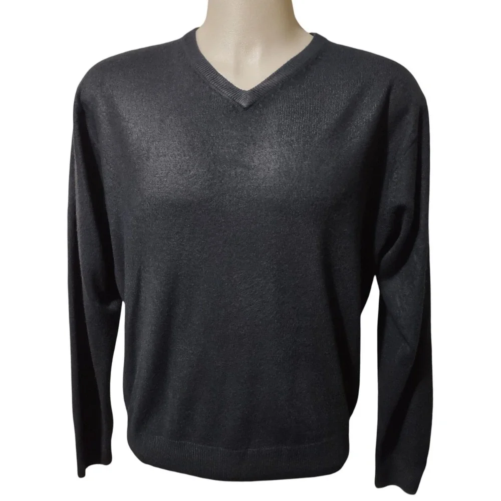 Dockers Sweater L Mens Norm Core Cabin Core Retro Streetwear Black V-Neck Knit